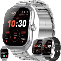SGDDFIT AMOLED Smartwatch Herren mit Telefonfunktion 300mAh Batterie Sportuhr mit Bluetooth Anrufe mit Schlafmonitor 5ATM Wasserdicht Smart Watch für iOS Silber