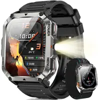 Blackview Smartwatch Herren IP68 Wasserdicht Telefonfunktion Anrufe tätigen empfangen Kompass LED-Beleuchtung Sportuhr mit Puls-Schlaf-Monitor-Schrittzähler Schwarz