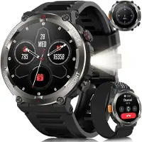 Iowodo Smartwatch Herren Military mit Telefon LED Taschenlampe und Kompass