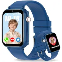 Ruopoem 4G Smartwatch Kinder GPS Videoanruf SOS Familien-Gruppenchat Blau