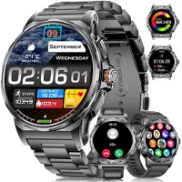 Lige Smartwatch Herren mit 3 Armbändern 400mAh Akku bis zu 15 Tage Akkulaufzeit AMOLED-Display Bluetooth-Anrufe Herzfrequenz und SpO2-Messung Schwarz-Blau