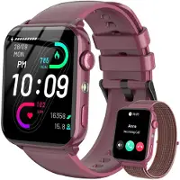 Iowodo Smartwatch Damen mit Anruf Zoll-Display mit Taschenlampe Herzfrequenz SpO2 Schlafüberwachung 20 Tage Akku IP68 wasserdicht 110+ Sportmodi Sportuhr Rotwein