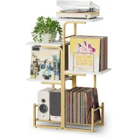 Dripio Plattenspieler-Möbel mit LP-Aufbewahrung, Gold, 60x30x102 cm