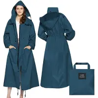 Merkloos Langer Regenmantel für Damen – wasserdicht – in marineblau