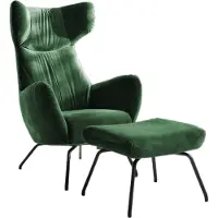 KAWOLA Sessel LOTTE Ohrensessel velvet smaragd mit Hocker