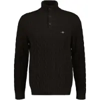 Gant für Herren. 8050325 Zopfmuster-Pullover mit halber Knopfleiste in Braun (S), Lässig, Wolle, Klassisch