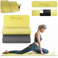 Hop-Sport Yogamatte HS-T006GM Gymnastikmatte für Pilates aus TPE ist rutschfest & faltbare Bodenmatte - 183 x 61 x 0,6 cm - gelb/grau