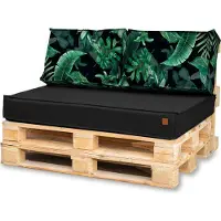 Blomster Palettenkissen 120 x 80 Set für Palettenmöbel Wasserdicht Europaletten Sitzkissen EU Palettensofa komplett besteht aus 3 Teilen in Farbe: schwarz mit grünen Blättern