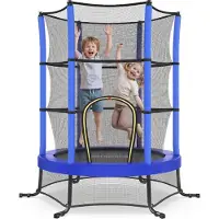 Songmics Trampolin Kinder, 174 cm Gartentrampolin mit Sicherheitsnetz, Mini-Trampolin für innen und außen, Stahlrahmen, blau