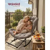 Vasagle Relaxsessel mit ausziehbarer Fußstütze, Schaukelsessel, abnehmbares Kissen, Stahlgestell, bis 136 kg, beige