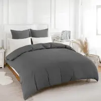 Markenlos Bettwäsche Set 200 x 220 cm 3-teilig anthrazit - Mikrofaser mit Reißverschluss