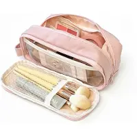 Merkloos Etui in Rosa mit mehreren Fächern, geeignet für Schulmaterialien und Kosmetik