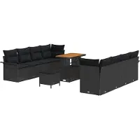 Selius Garten-Sofa-Set, Schwarz – Poly-Rattan, Akazienholz, pulverbeschichteter Stahl – Modular, langlebig