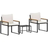 Selius Loungeset, 3-teilig, Schwarz und Cremeweiß, Rattan – Gartenmöbel aus Kunststoff-Rattan