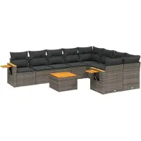 Selius Loungeset, 10-teilig, Grau, aus Poly-Rattan – 10 Sitzplätze – PE-Rattan – Grau – Gartenmöbel