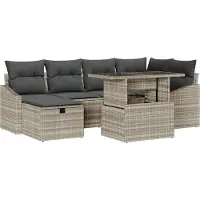 Selius Modulares Gartenmöbel-Set – Hellgraues Poly-Rattan – 6 Sitzplätze – Stahlrahmen mit Pulverbeschichtung – Wetterbeständige Gartenmöbel