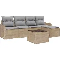 Selius Garten-Sitzgruppe Beige und Hellgrau - Polyratan - 5 Sitzplätze - Modular - Mit Kissen - Für den Außenbereich und den Garten