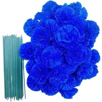 Markenlos Set aus 50 Kunstseiden-Nelkenköpfen mit Stahl, perfekt für Vasen-Dekorationen, Diwali-Dekoration und Kränze, 2 Zoll Blütenblätter mit 20cm Stahl
