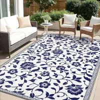 Smiry Outdoor Teppich Blumen Muster Wetterfest 150x240 cm Marine Blau&Weiß