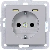 Hager WAS4055TA Steckdose SCHUKO mit USB Typ C 2fach PD, 20W, A.x/C.x, titan met, lackiert