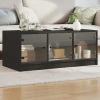 Merkloos Schwarzer Couchtisch mit Glastüren und Stauraum