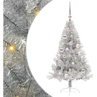vidaXL Künstlicher vorbeleuchteter Weihnachtsbaum Silber 120 cm PET