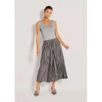 MADELEINE Maxirock "Rock Plisseerock aus Peachskin", Damen, Gr. 46, graphit, Röcke Maxirock