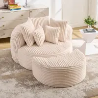 STILVORA Sofabett ohne Beine mit Fußstuhl, Lesebank aus weichem Kordelstoff, Sitzbank für Wohnzimmer und Spielzimmer