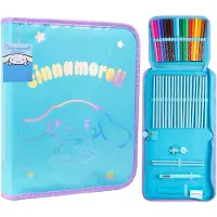 Hello Kitty Federmäppchen Mädchen Federtasche Gefüllt mit Schulsachen Buntstifte Filzstifte und Vieles Mehr Cinnamoroll Kuromi Sanrio Geschenk Idee (Blau Cinnamoroll)