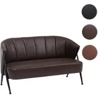 Mendler 2er-Sofa HWC-P30, Zweisitzer Polster-/Lounge-Sofa Couch Vintage Retro Industrial Metall Kunstleder dunkelbraun