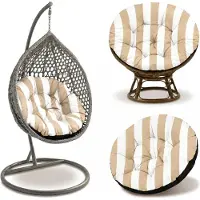 Amazinggirl Papasansessel Kissen Rund 110 cm Polster für Korbsessel Weiß-beige gestreift