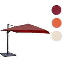 Mendler Gastronomie-Ampelschirm HWC-A96, Sonnenschirm 3x3m (Ø4,24m) Polyester Alu/Stahl 23kg bordeaux mit Ständer, drehbar