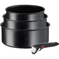 Tefal Ingenio Black Stone 4-teiliges Kasserollen-Set L39996, Kochset, Schwarz, Aluminium, Mineral, Schwarz, Thermo-Punkt