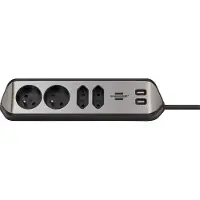 Brennenstuhl Steckdosenleiste Estilo 4-fach mit USB, Edelstahl, Silber