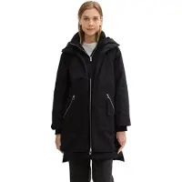 Tom Tailor DENIM Damen Wasserabweisender Winterparka, schwarz, Uni, Gr. XXL