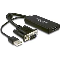 DeLOCK VGA zu HDMI Adapter mit Audio und USB, Full HD, Schwarz