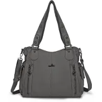 Merkloos Damen Handtasche, Umhängetasche aus gewaschenem, veganem Leder, wasserdicht, grau