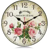 Merkloos Vintage-Wanduhren mit Rosenmotiv, 30 cm - Leise Uhr für Wohnzimmer und Schlafzimmer