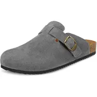 Merkloos Holzschuhe aus Kork und Wildleder für Damen und Herren, Ledersandalen mit Fußbett