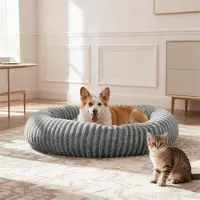 Merkloos Donut-förmiges Hundekissen für kleine Hunde, waschbar, mit rutschfestem Boden, aus Plüsch und Fleece