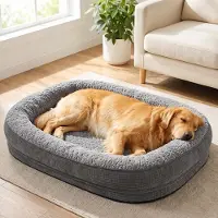 Merkloos Hundebett XL für große Rassen, waschbares Kissen mit weichem, flauschigem Plüsch, rutschfester Unterseite, 107 x 76 x 19 cm