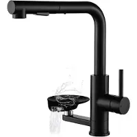 Dripio Ausziehbare Küchenarmatur mit Glasspüler, Schwarz, 2-in-1