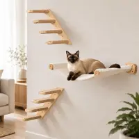 Merkloos Katzenhängematte Katzenwand Kletterwand - 3-teilig - Wendbar und waschbar - Kiefernholz mit Jute - Für Wohnungskatzen