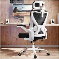 Dripio Ergonomischer Bürostuhl mit Lendenstütze, Kopfstütze, 150 kg, Weiß-Schwarz