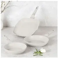 Berlinger Haus Bratpfannenset Matt Creme 3-Teilig - Bratpfanne ø 20 & 24 cm, Grillpfanne 28 cm - Geeignet für alle Wärmequellen