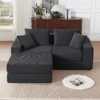 ALFORIGO Modulsofa aus Cord, flexibel als Doppelsofa, Tripelsofa, L-Sofa oder Gästebett kombinierbar, Anti-Rutsch-Basis, übergroße Armlehnen und stützende Rückenlehne