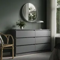 Home Collective Kommode mit 6 Schubladen Kommode Holz Schrank Kommode mit Schubladen, Sideboard, Highboard für Schlafzimmer Wohnzimmer Flur Büro Organizer | 140 cm Breite | Anthrazit