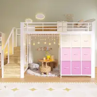 Ulife Hochbett, 140 x 200 cm, Metall, mit Schubladen, Kleiderstange, Geländer, Treppe mit Stauraum, ohne Matratze, Weiß
