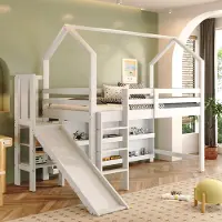 ALFORIGO Kinderbett 90 x 200 cm aus Kiefer/MDF mit Rutsche – Einzelbett mit Regalen und Aufbewahrungsschränken, Stauraumbett in der Farbausführung Weiß