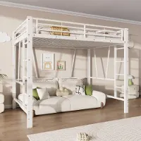 Ulife Hochbett, 140 x 200 cm, Metallbettgestell, Doppelleiter, Offene Raumgestaltung unter dem Bett, Ohne Matratze, Weiß